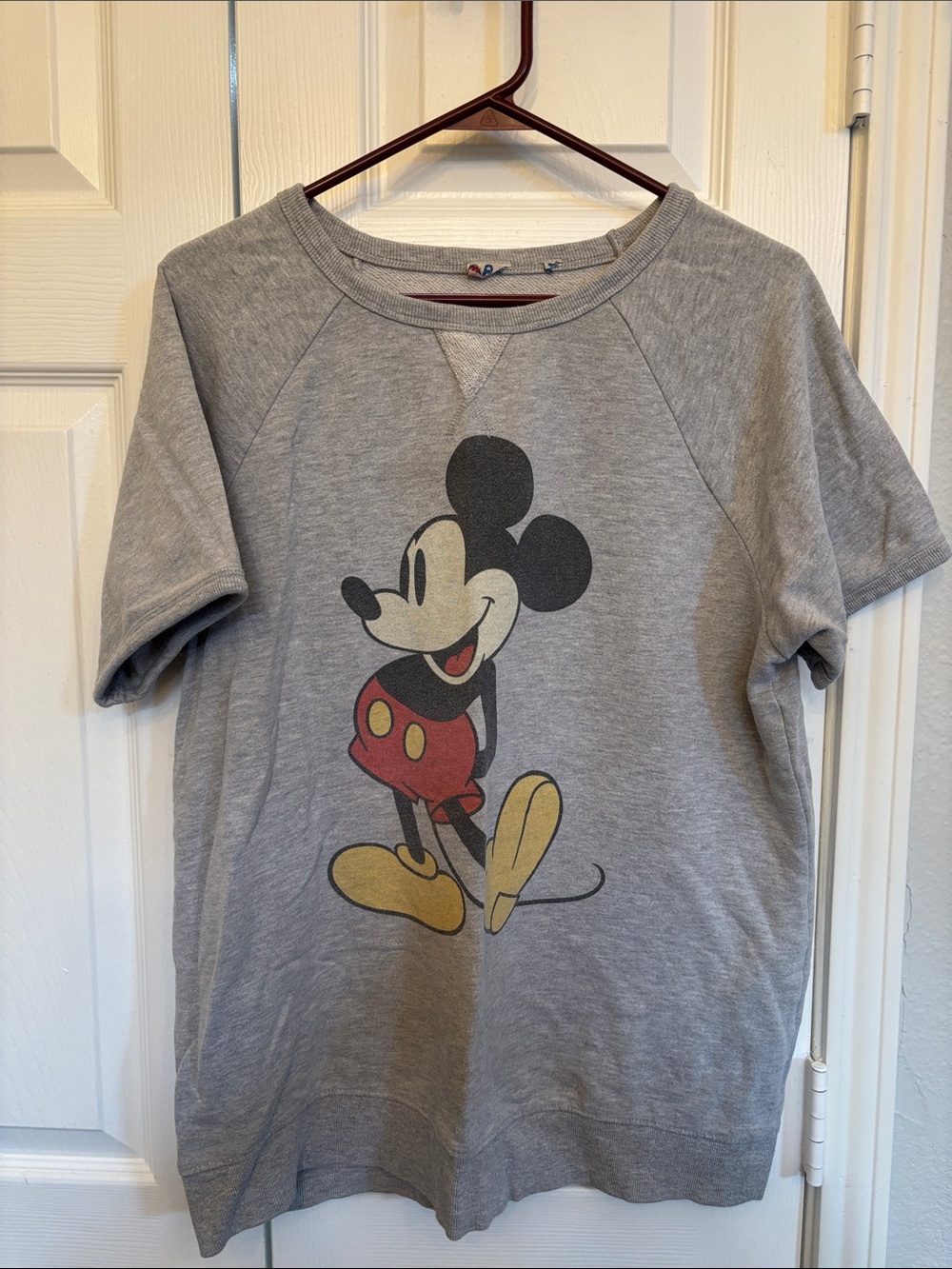 Disney Mickey Mouse Gray Short Sleeve Sweatshirt Top